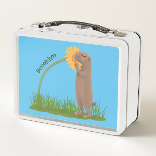 Cute prairie dog sniffing flower cartoon (Achterkant)