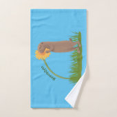 Cute prairie dog sniffing flower cartoon bad handdoek (Handdoek)