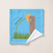Cute prairie dog sniffing flower cartoon bad handdoek (Wasdoekje)