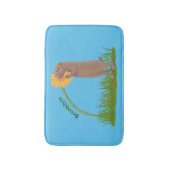 Cute prairie dog sniffing flower cartoon badmat (Voorkant Verticaal)