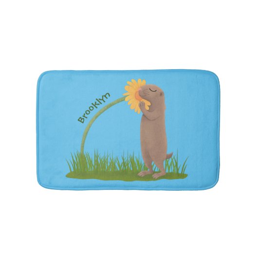Cute prairie dog sniffing flower cartoon badmat (Voorkant)