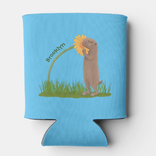 Cute prairie dog sniffing flower cartoon blikjeskoeler (Achterkant)