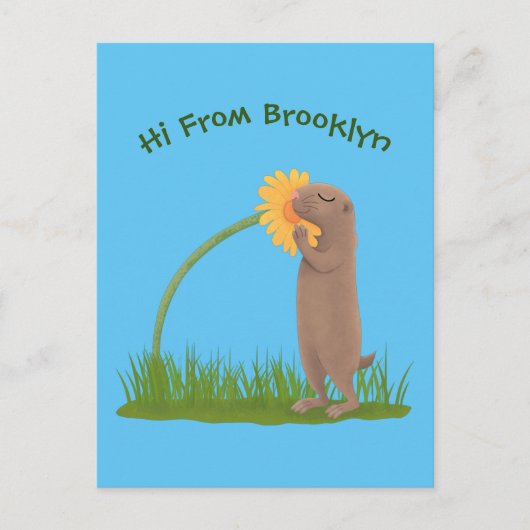 Cute prairie dog sniffing flower cartoon briefkaart (Voorkant)