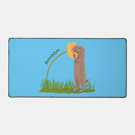 Cute prairie dog sniffing flower cartoon bureaumat (Voorkant)