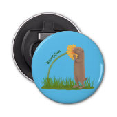 Cute prairie dog sniffing flower cartoon button flesopener (Voorkant)