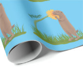 Cute prairie dog sniffing flower cartoon cadeaupapier (Rol Hoek)