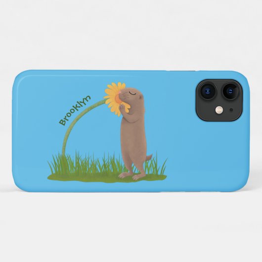 Cute prairie dog sniffing flower cartoon Case-Mate iPhone case (Achterkant (horizontaal))