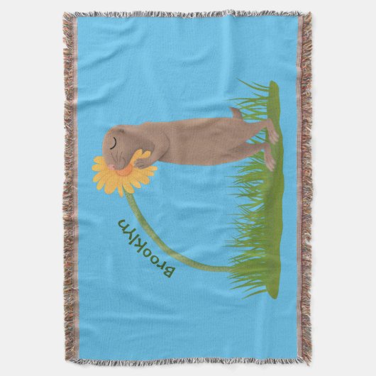 Cute prairie dog sniffing flower cartoon deken (Voorkant Verticaal)