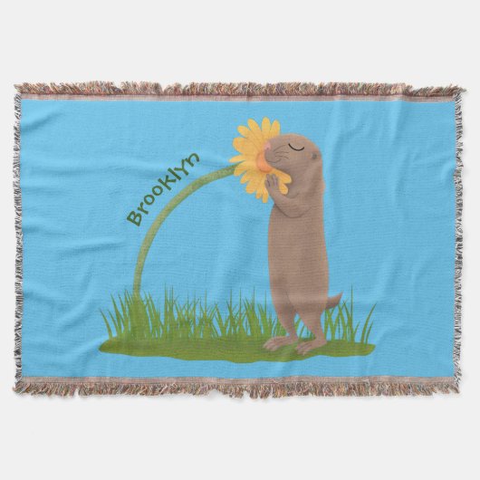 Cute prairie dog sniffing flower cartoon deken (Voorkant)