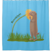 Cute prairie dog sniffing flower cartoon douchegordijn (Voorkant)