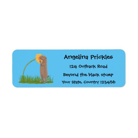 Cute prairie dog sniffing flower cartoon etiket (Voorkant)