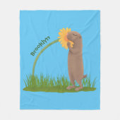 Cute prairie dog sniffing flower cartoon fleece deken (Voorkant)