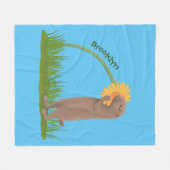 Cute prairie dog sniffing flower cartoon fleece deken (Voorkant (Horizontaal))