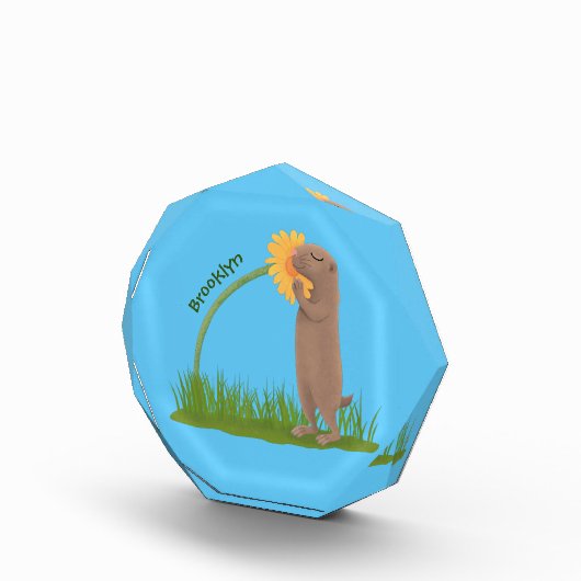 Cute prairie dog sniffing flower cartoon fotoblokken (Rechts)