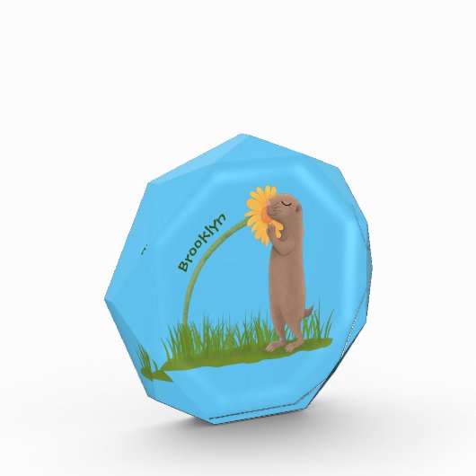 Cute prairie dog sniffing flower cartoon fotoblokken (Links)