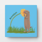 Cute prairie dog sniffing flower cartoon fotoplaat (Voorkant)