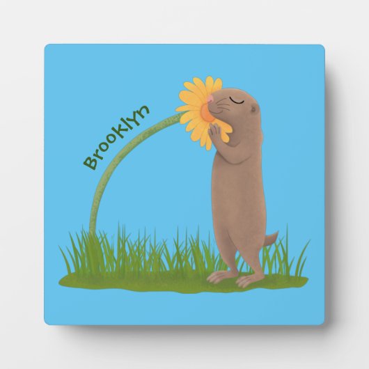 Cute prairie dog sniffing flower cartoon fotoplaat (Voorkant)