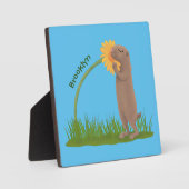 Cute prairie dog sniffing flower cartoon fotoplaat (Voorkant)