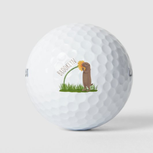 Cute prairie dog sniffing flower cartoon golfballen (Voorkant)