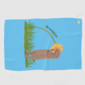 Cute prairie dog sniffing flower cartoon golfhanddoek (Horizontaal)