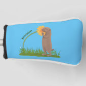Cute prairie dog sniffing flower cartoon golfheadcover (Voorkant)