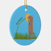 Cute prairie dog sniffing flower cartoon keramisch ornament (Rechts)