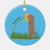 Cute prairie dog sniffing flower cartoon keramisch ornament (Achterkant)