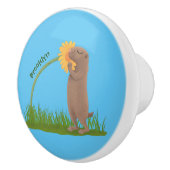 Cute prairie dog sniffing flower cartoon keramische knop (Rechts)