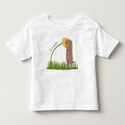Cute prairie dog sniffing flower cartoon kinder shirts (Voorkant)