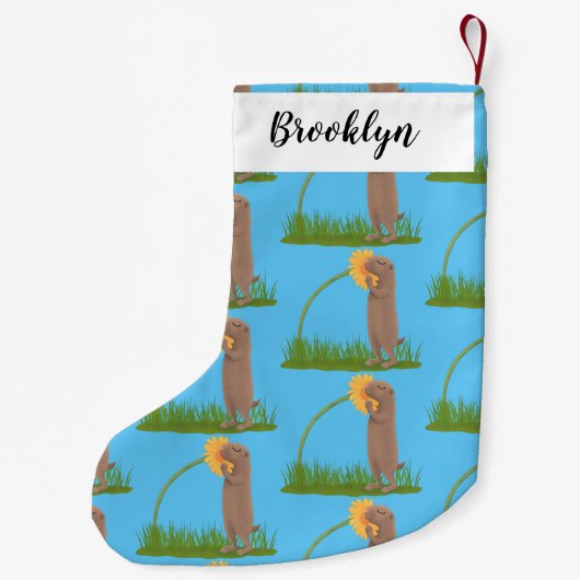 Cute prairie dog sniffing flower cartoon kleine kerstsok (Achterkant)