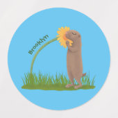 Cute prairie dog sniffing flower cartoon labels (Design 1)