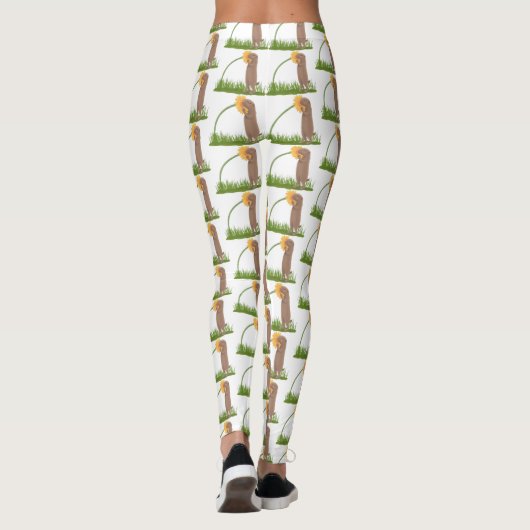 Cute prairie dog sniffing flower cartoon leggings (Achterkant)
