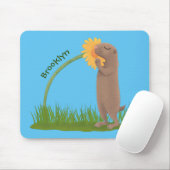 Cute prairie dog sniffing flower cartoon muismat (Met muis)