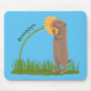 Cute prairie dog sniffing flower cartoon muismat
