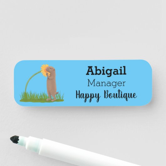 Cute prairie dog sniffing flower cartoon naamplaatje (In situ)