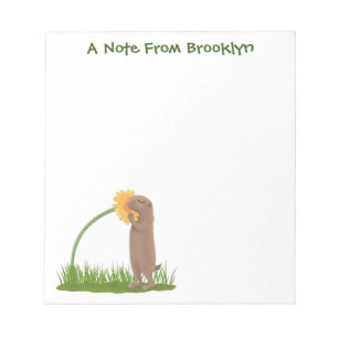 Cute prairie dog sniffing flower cartoon notitieblok