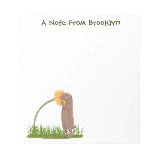 Cute prairie dog sniffing flower cartoon notitieblok (Voorkant)