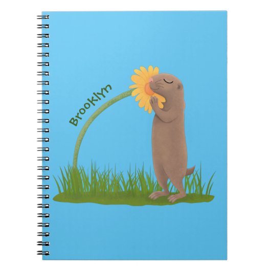 Cute prairie dog sniffing flower cartoon notitieboek (Voorkant)
