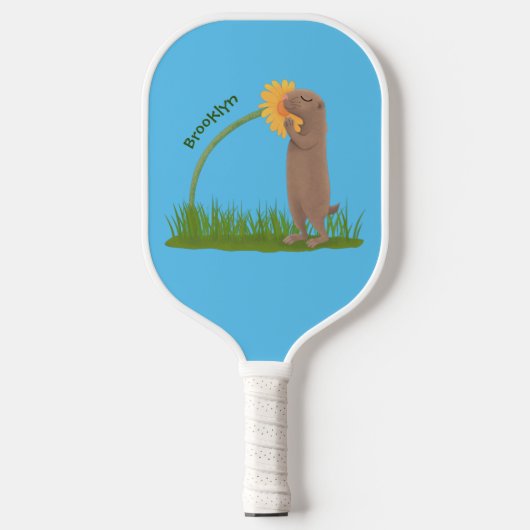 Cute prairie dog sniffing flower cartoon pickleball paddle (Voorkant)