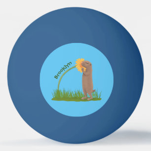 Cute prairie dog sniffing flower cartoon pingpongbal
