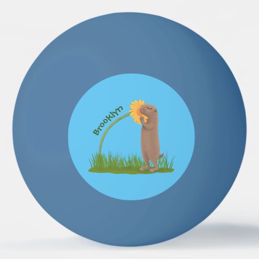 Cute prairie dog sniffing flower cartoon pingpongbal (Achterkant)
