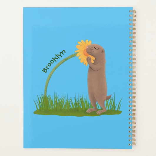 Cute prairie dog sniffing flower cartoon planner (Achterkant)