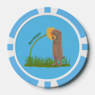 Cute prairie dog sniffing flower cartoon poker chips