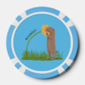 Cute prairie dog sniffing flower cartoon poker chips (Achterkant)