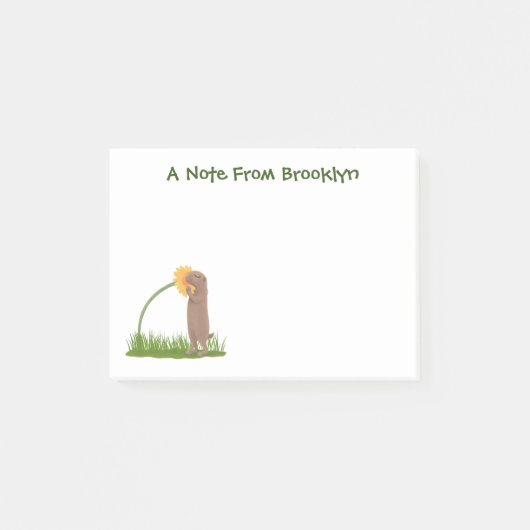 Cute prairie dog sniffing flower cartoon post-it® notes (Voorkant)