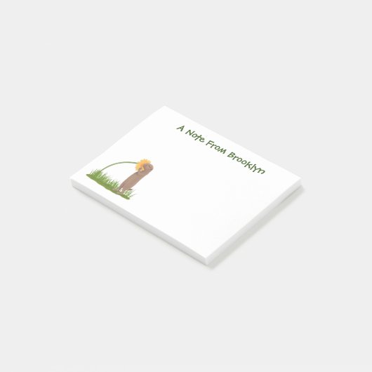 Cute prairie dog sniffing flower cartoon post-it® notes (Schuin)