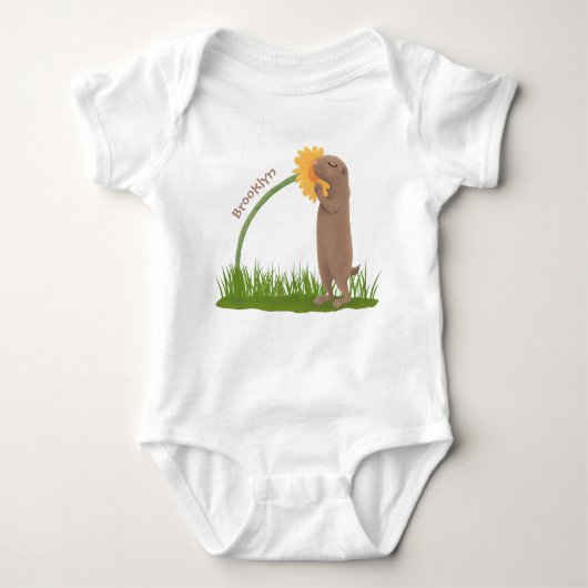 Cute prairie dog sniffing flower cartoon romper (Voorkant)