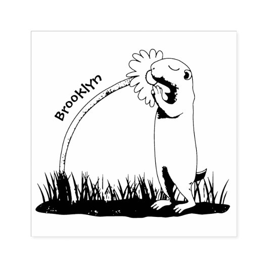 Cute prairie dog sniffing flower cartoon rubberstempel (Afrduk)
