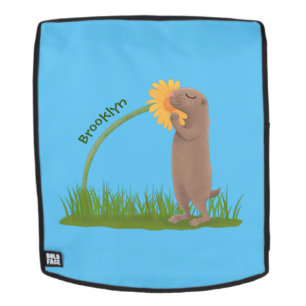 Cute prairie dog sniffing flower cartoon rugtassen