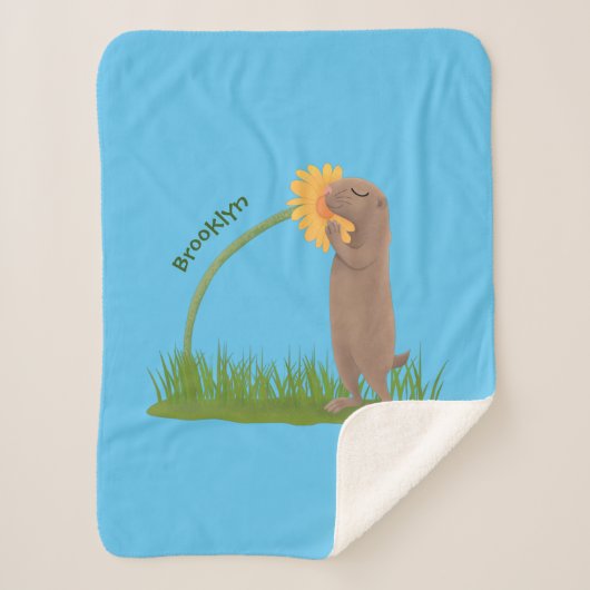 Cute prairie dog sniffing flower cartoon sherpa deken (Voorkant)